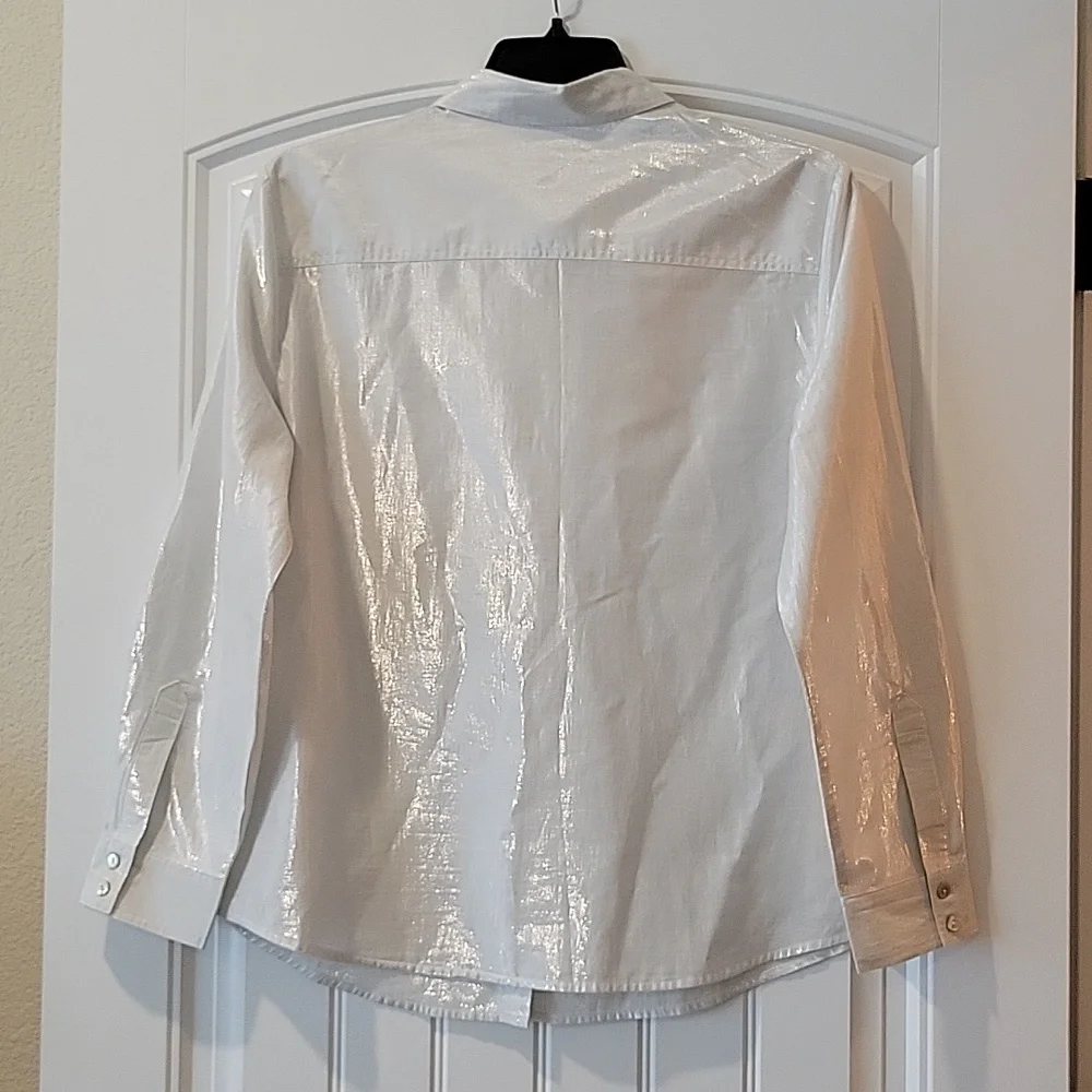 silver metallic pockets roll tab sleeves blouse 18 - Picture 5 of 10